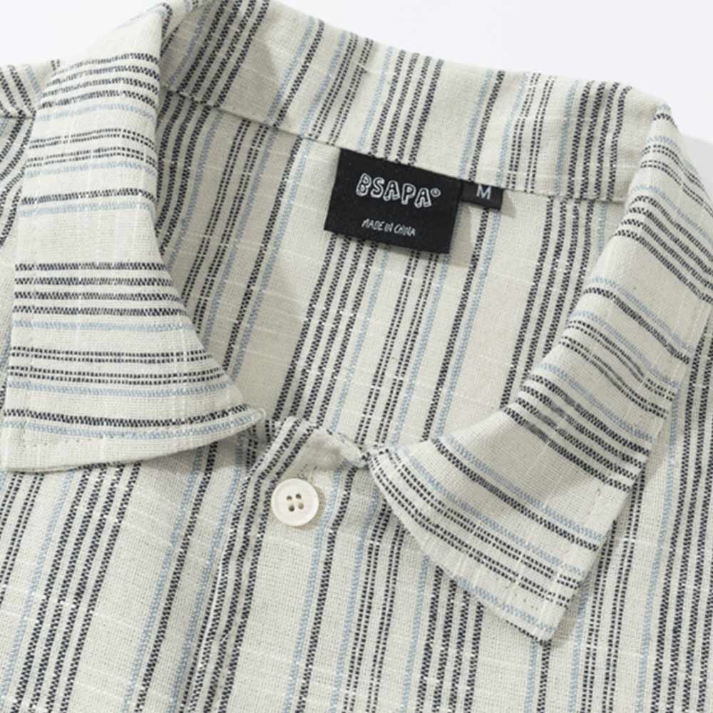 リネン調　伝統「縞模様」長袖シャツ