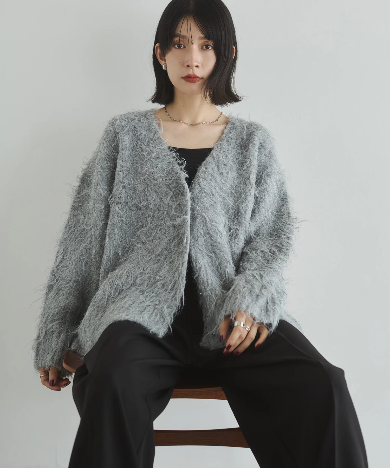 起毛シャギー ニットカーディガン