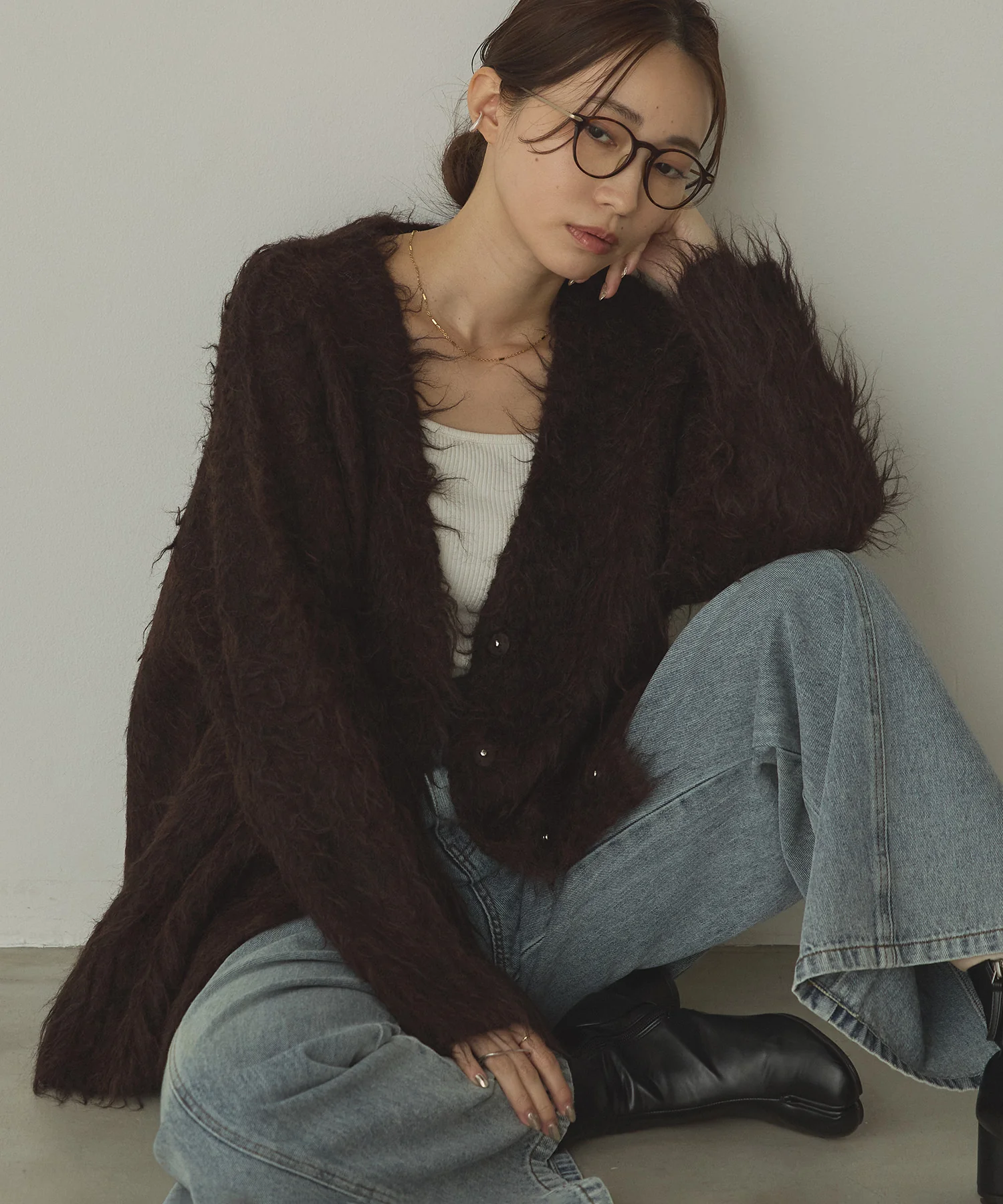 起毛シャギー ニットカーディガン