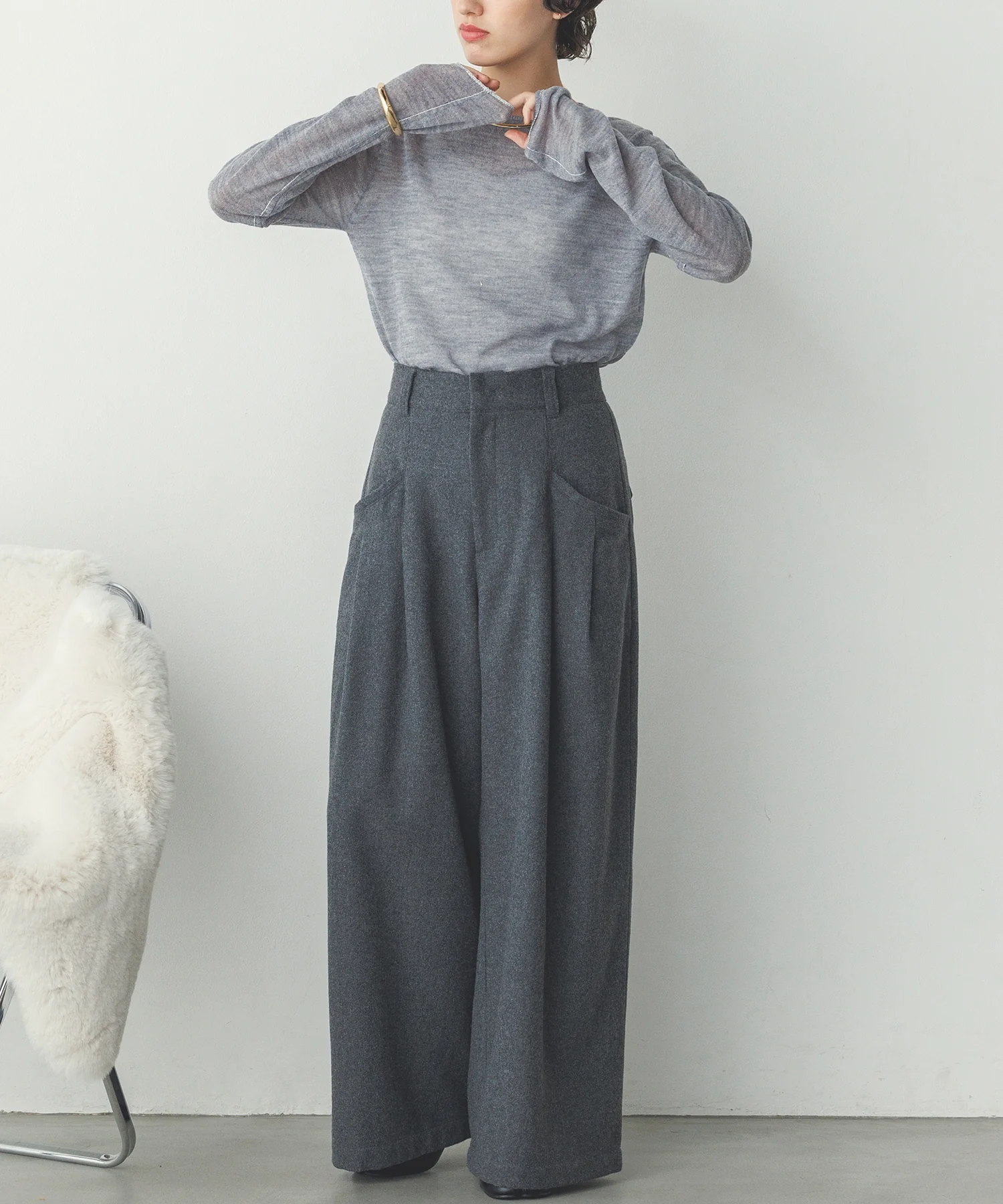 【WEB限定/別注】ラメライン入り ウールミックスシアーニット