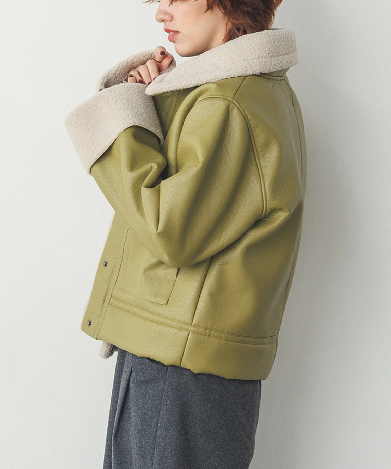 フェイクレザー×ボア ブルゾン