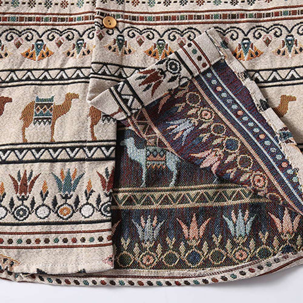 エジプトモチーフ総柄ジャカード　 長袖シャツ