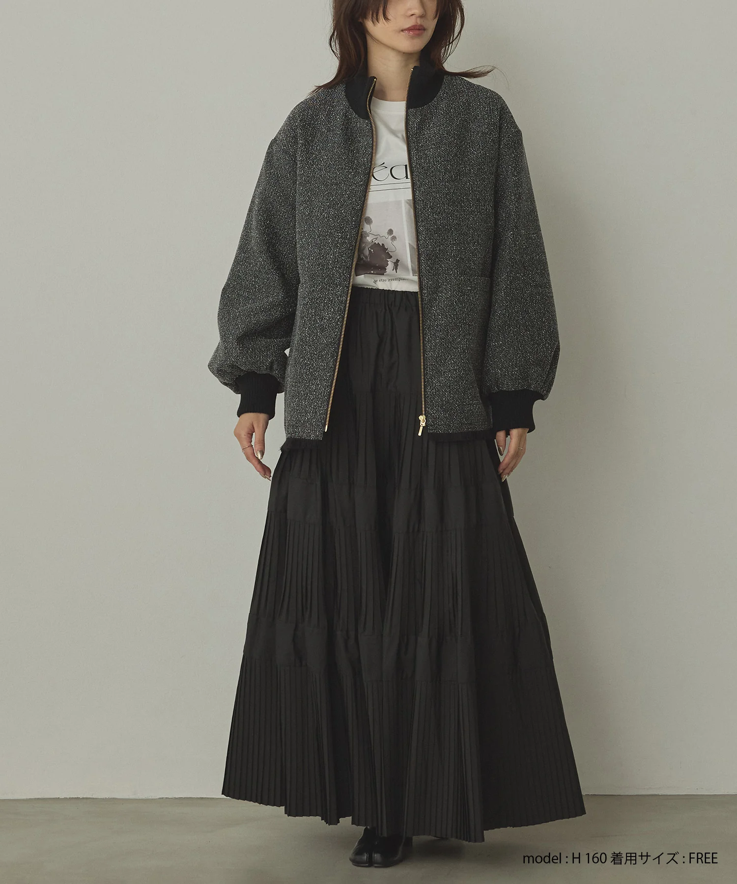 スタンドカラー ツィードブルゾン