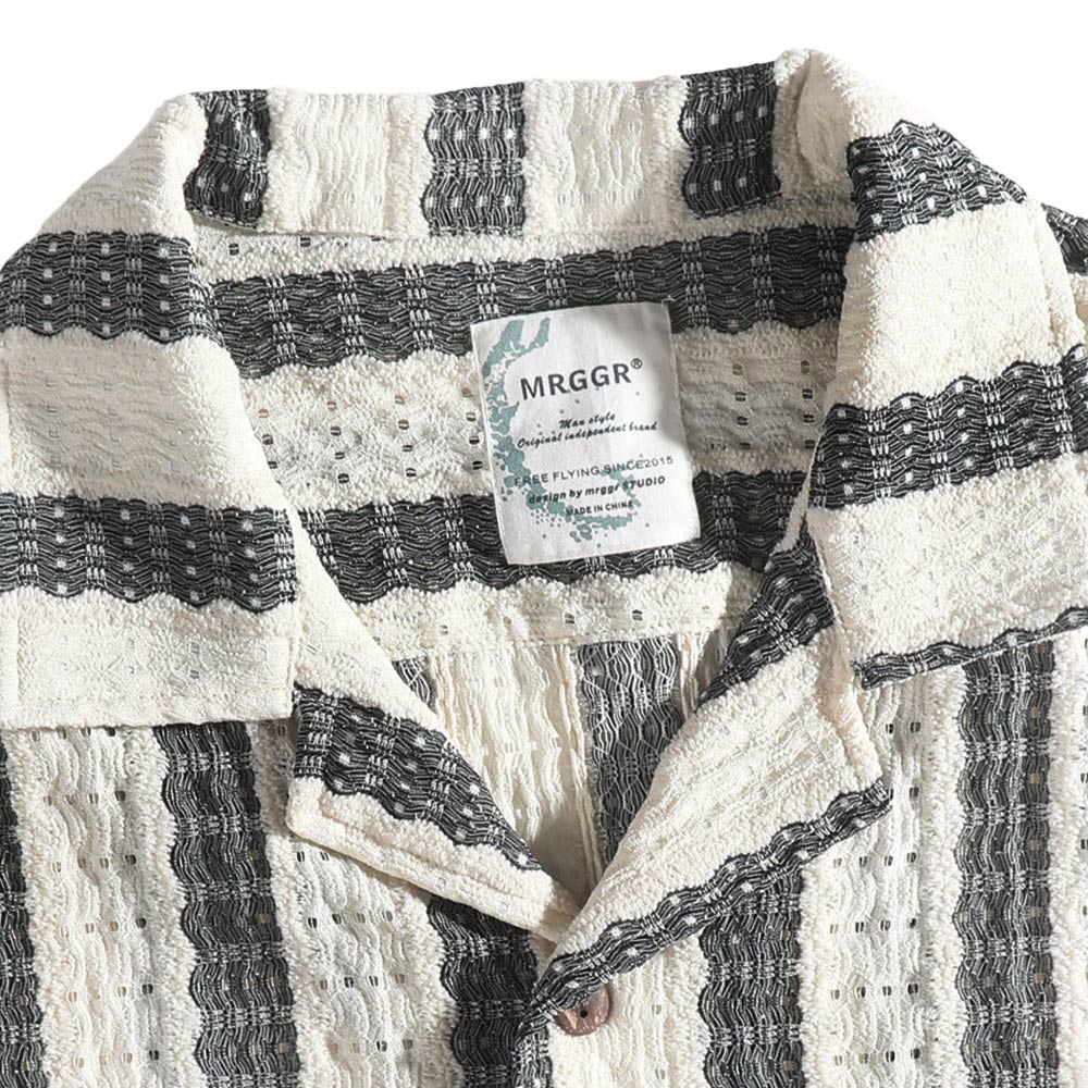 アメカジ　メンズストライプメッシュ編みシャツ半袖