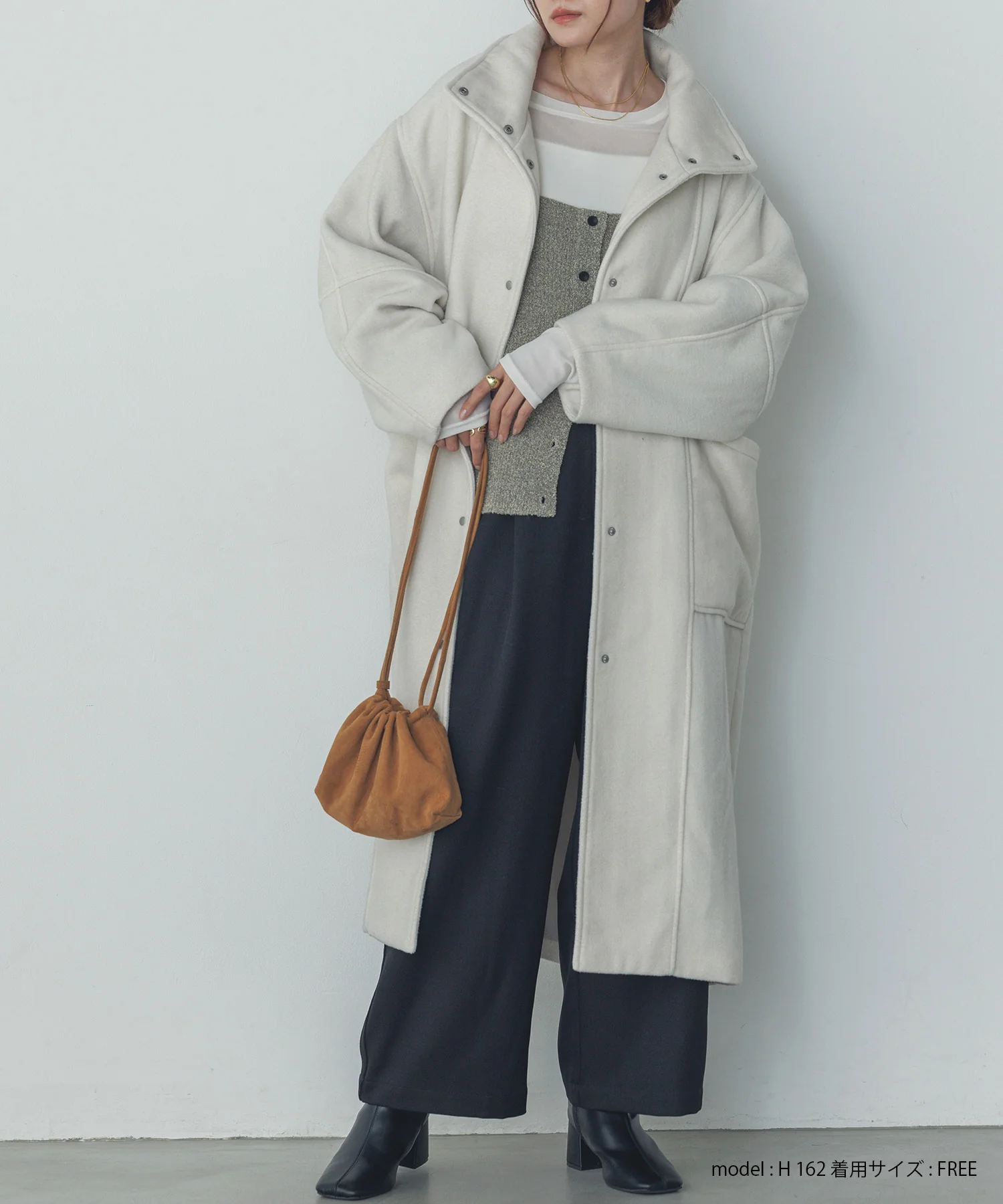 杢ヘリンボーン スタンドカラーコート