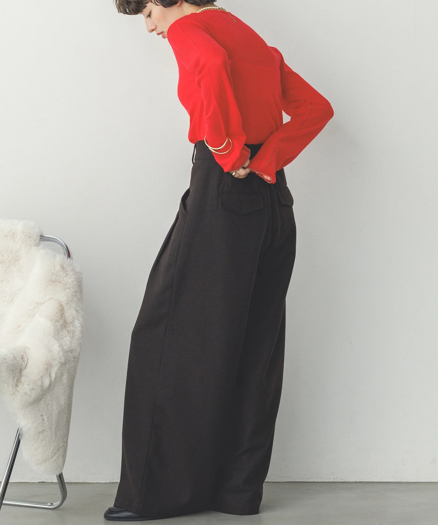 【WEB限定/別注】ラメライン入り ウールミックスシアーニット