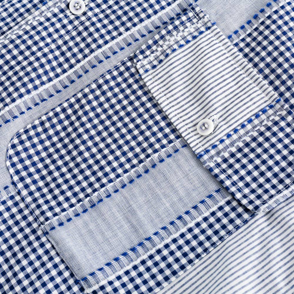 アメカジ　チェック柄パッチワーク長袖シャツ