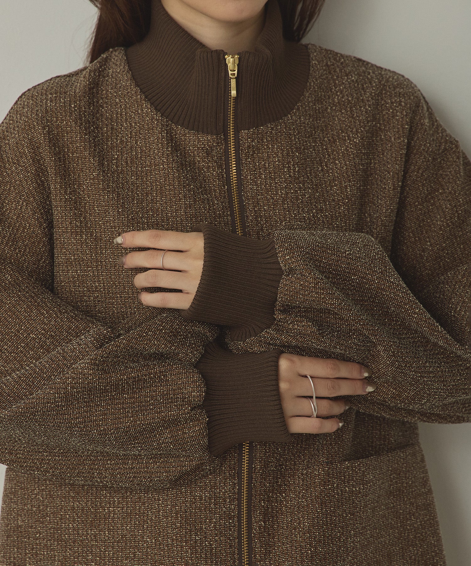 スタンドカラー ツィードブルゾン