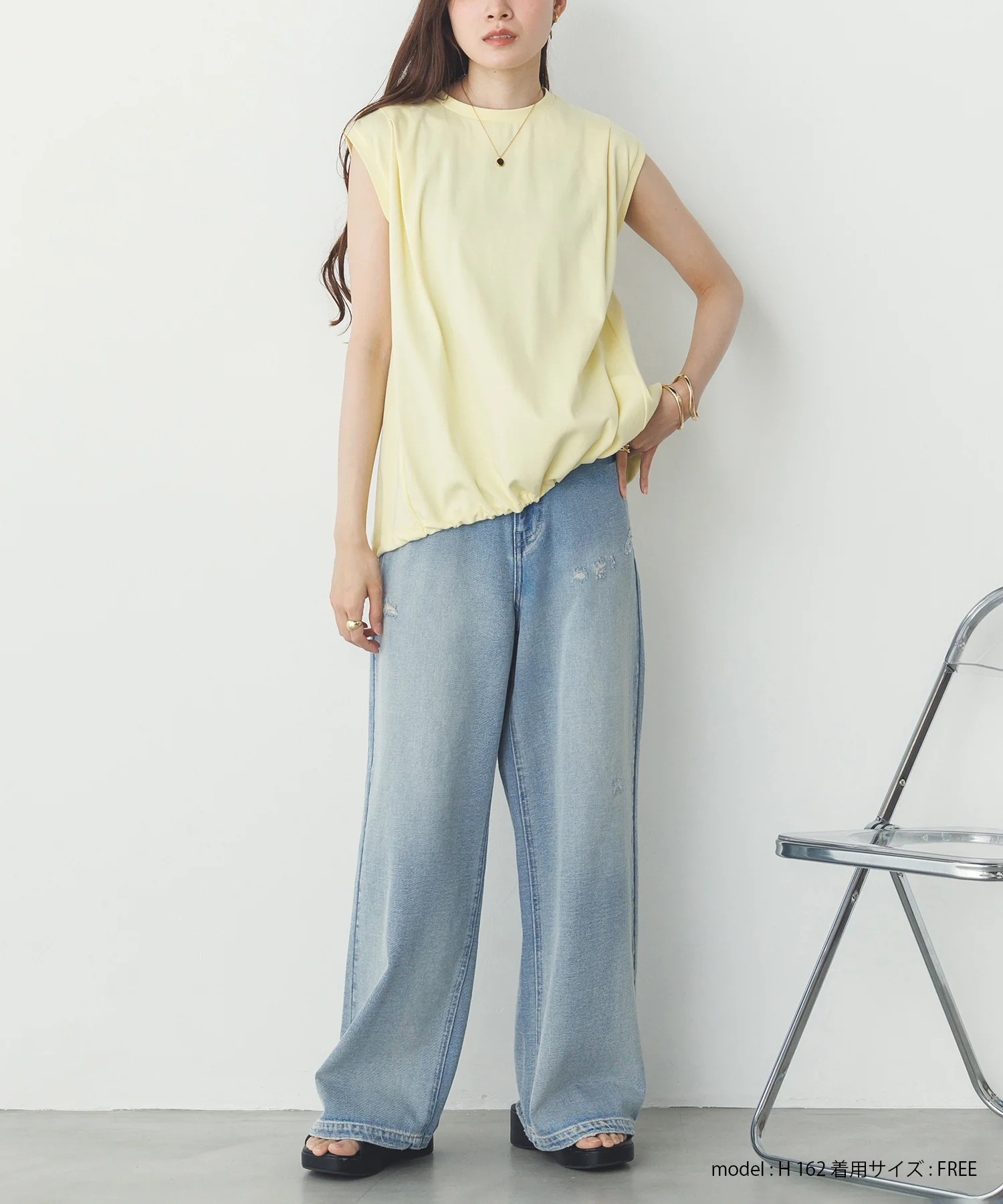 ダメージデニム ゆるストレートパンツ