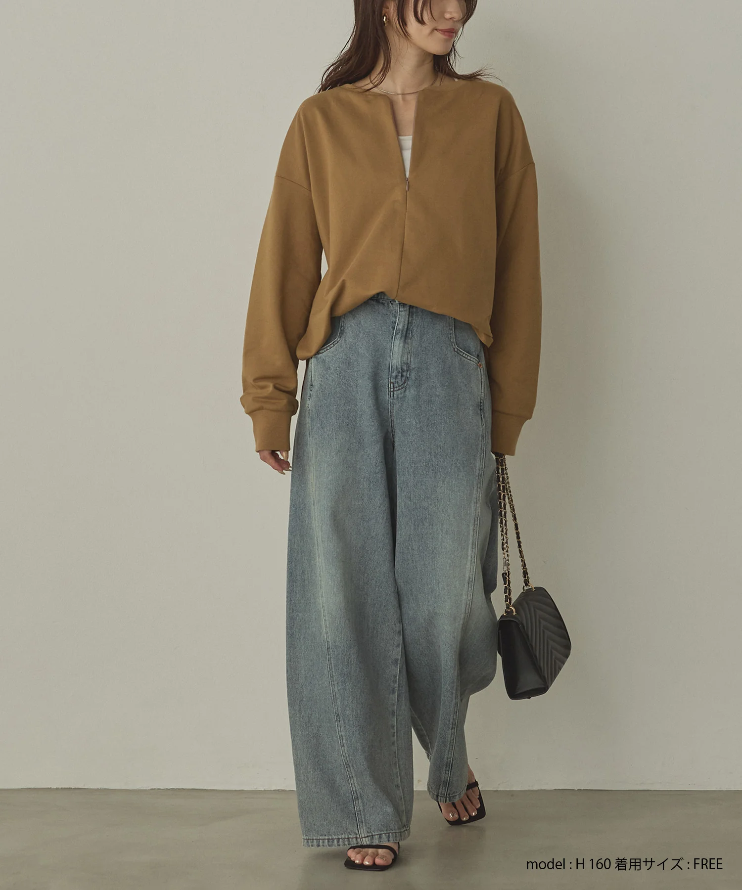 スラブデニム/ラメ ワイドパンツ　