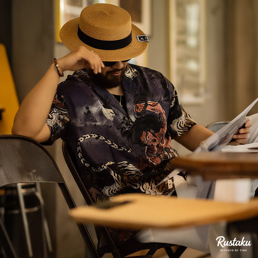 「水滸伝・武松の虎退治」浮世絵タッチ クールタッチキューバカラーシャツ半袖