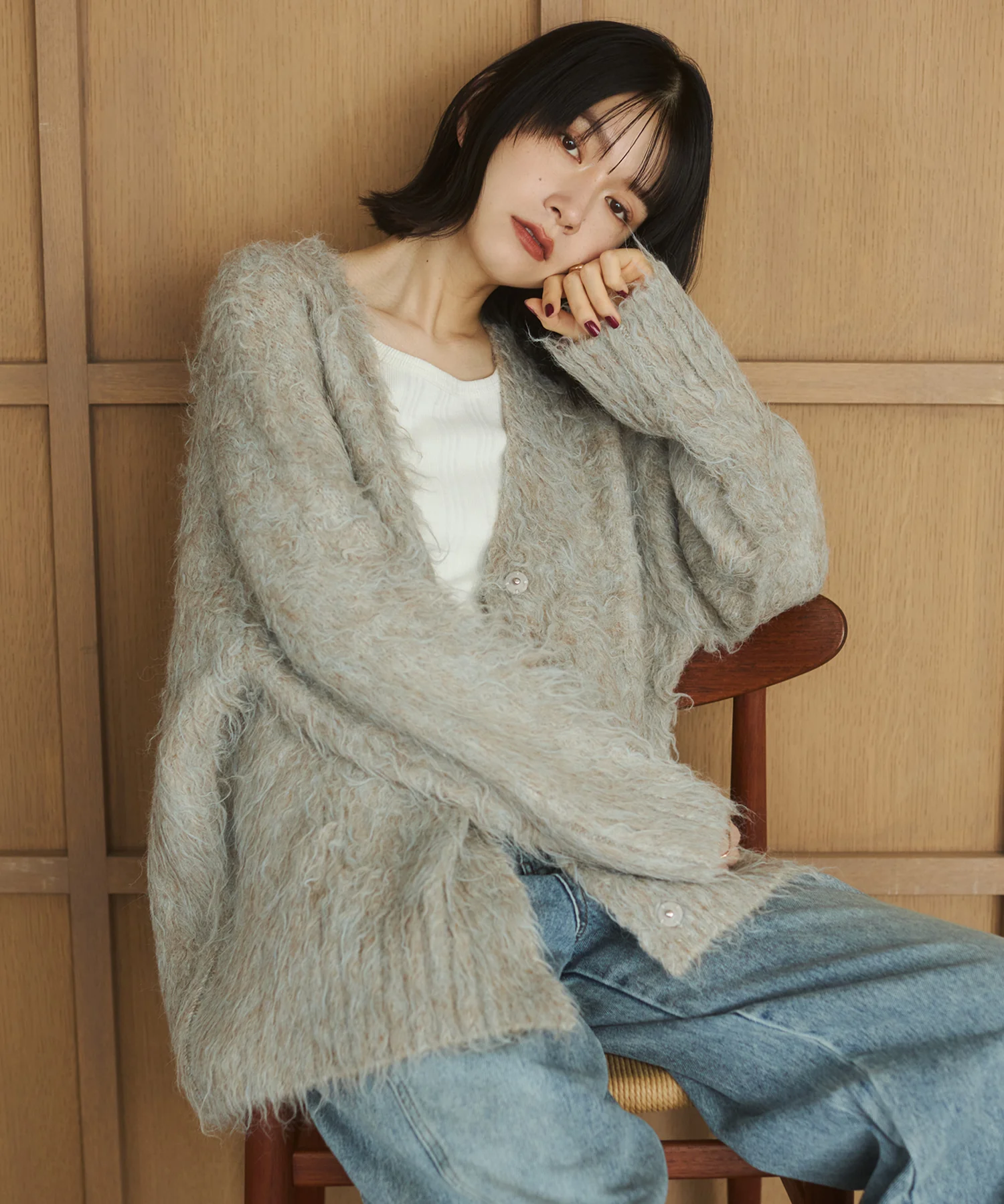 起毛シャギー ニットカーディガン