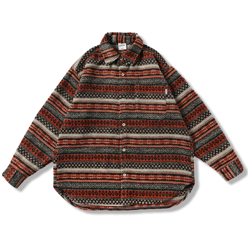 ナバホ柄ジャカード裏起毛長袖ラシャシャツ