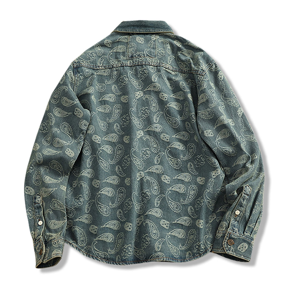 ヘビーウェイト　ペイズリー総柄ジャカードデニムシャツ