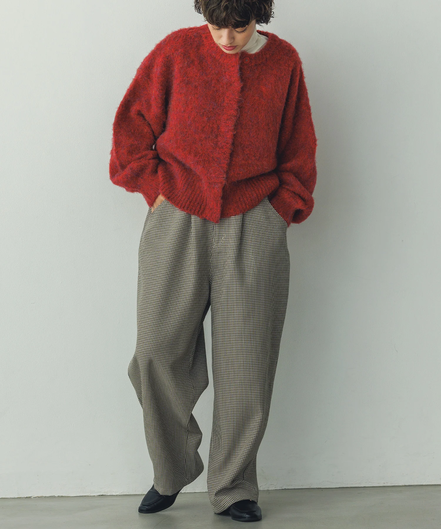 ハウンズトゥースチェック ワイドパンツ