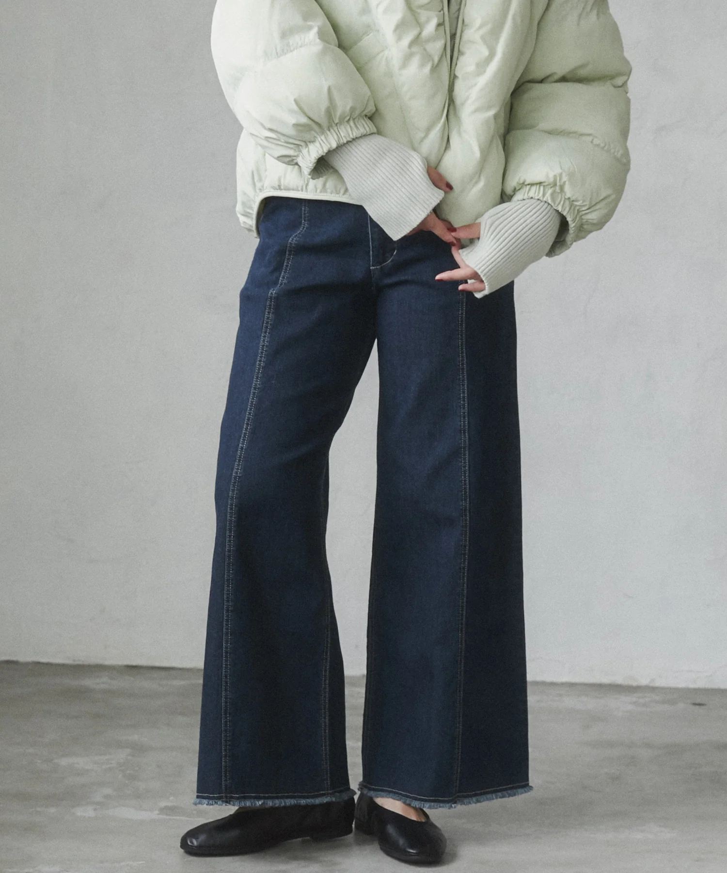 デニム/ツイル ハイウエストワイドパンツ