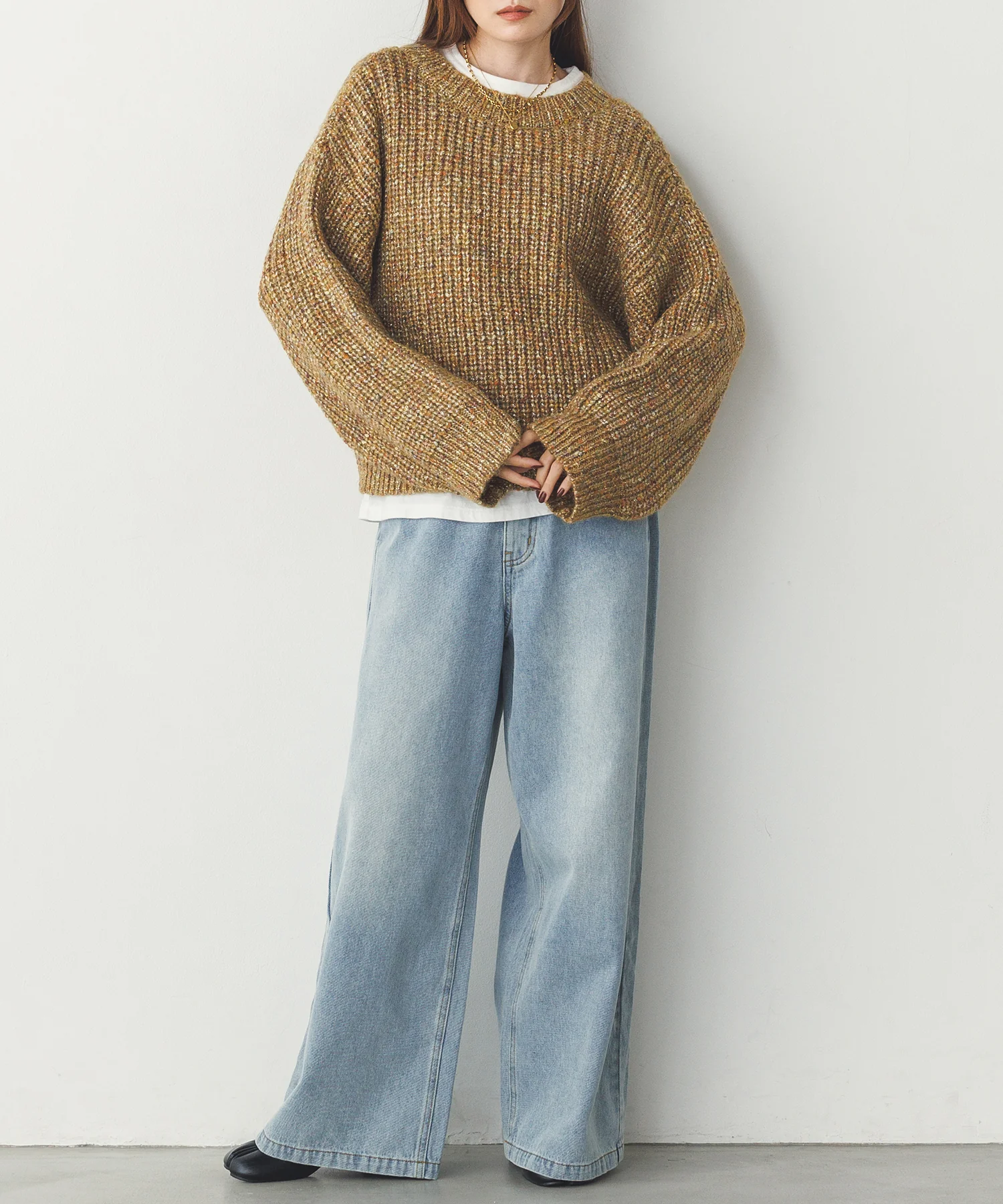 ラメ混ワイドショートニット
