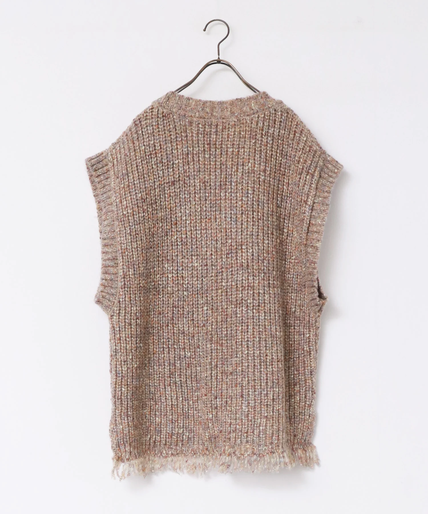 ラメ混フリンジニットベスト