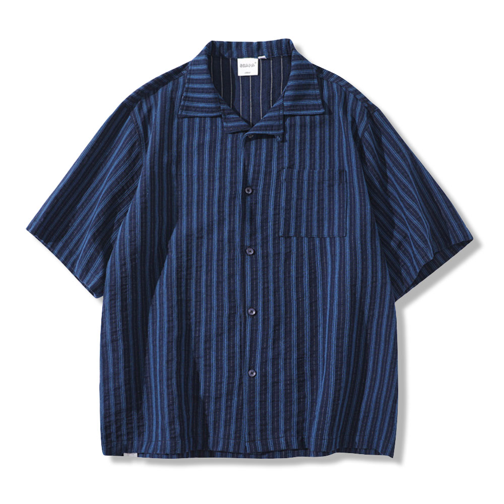 和風ストライプキューバ シャツ 半袖 