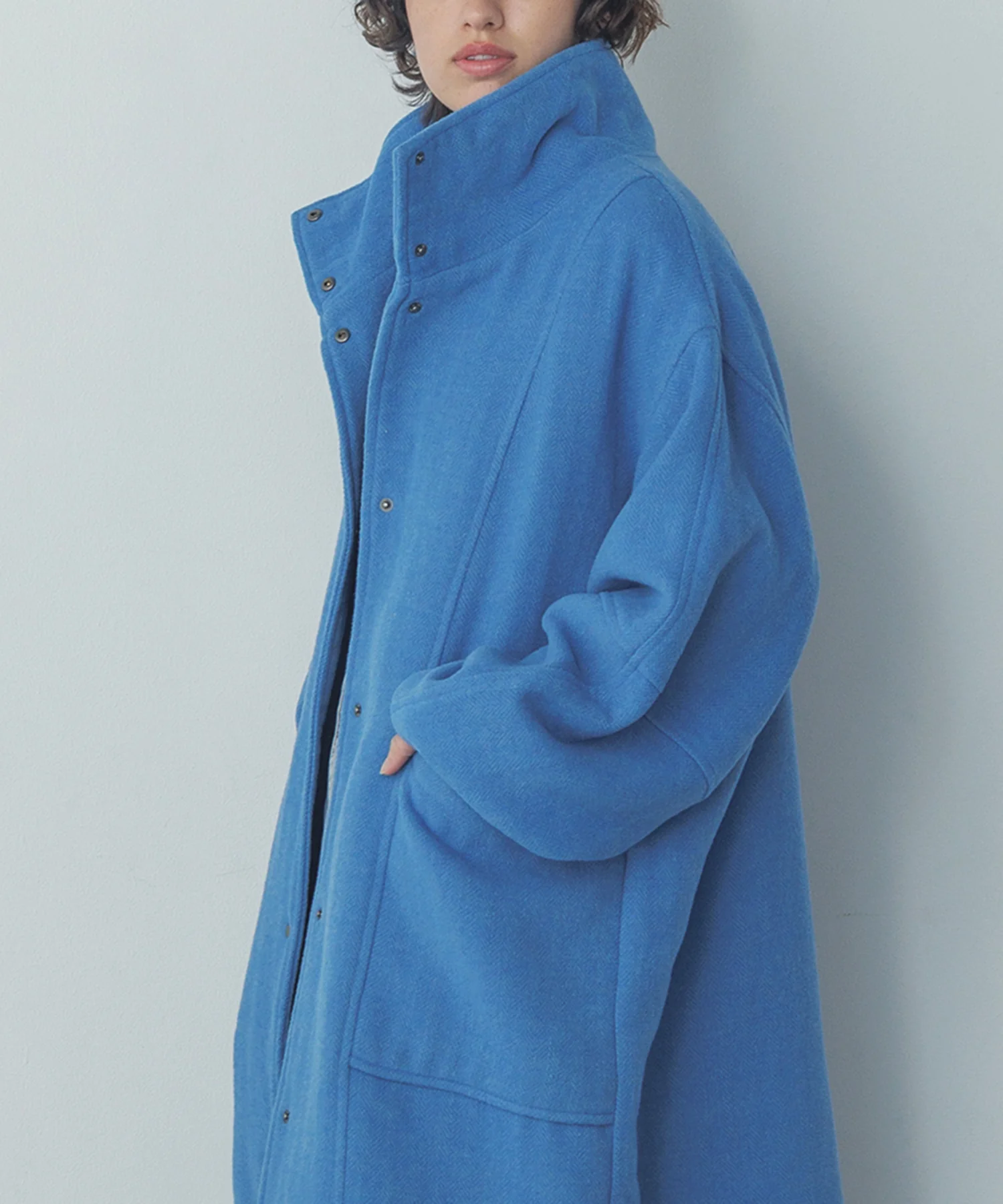 杢ヘリンボーン スタンドカラーコート