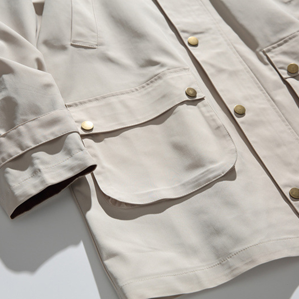 コーデュロイ切り替えブリティッシュハンティングジャケット　ミディアムロング