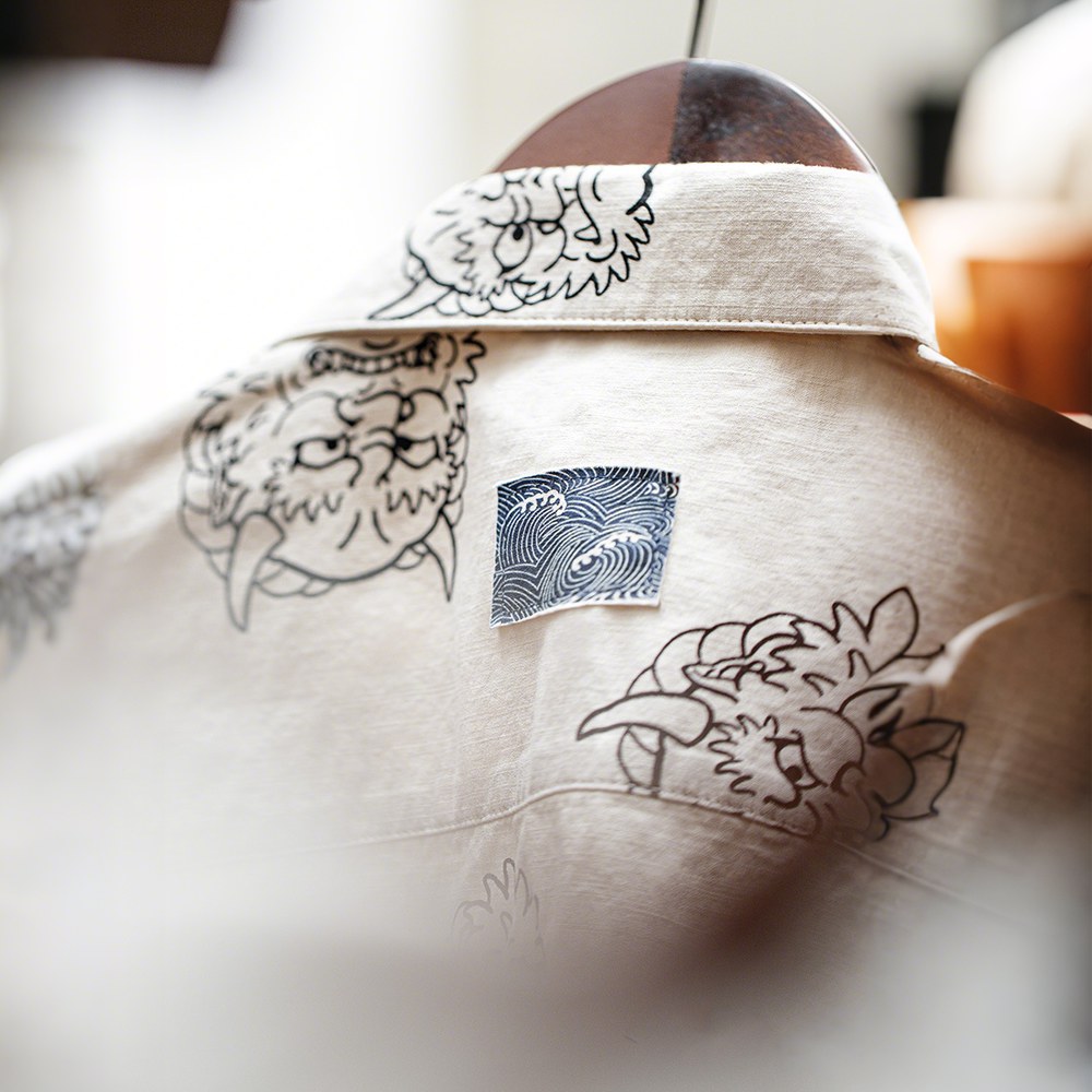 「建御雷神」コットンプリント開襟シャツ