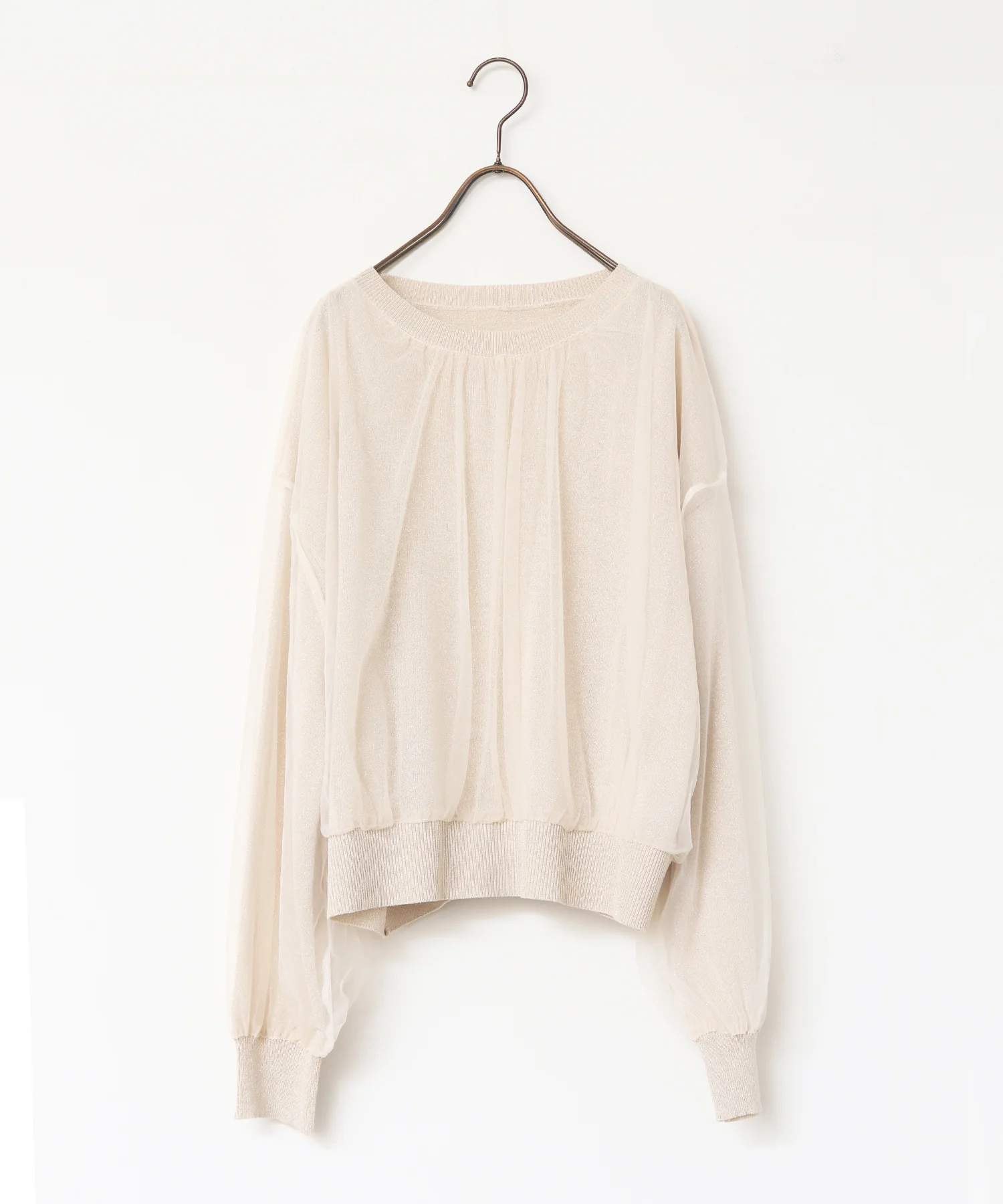 ラメニット チュールレイヤードトップス