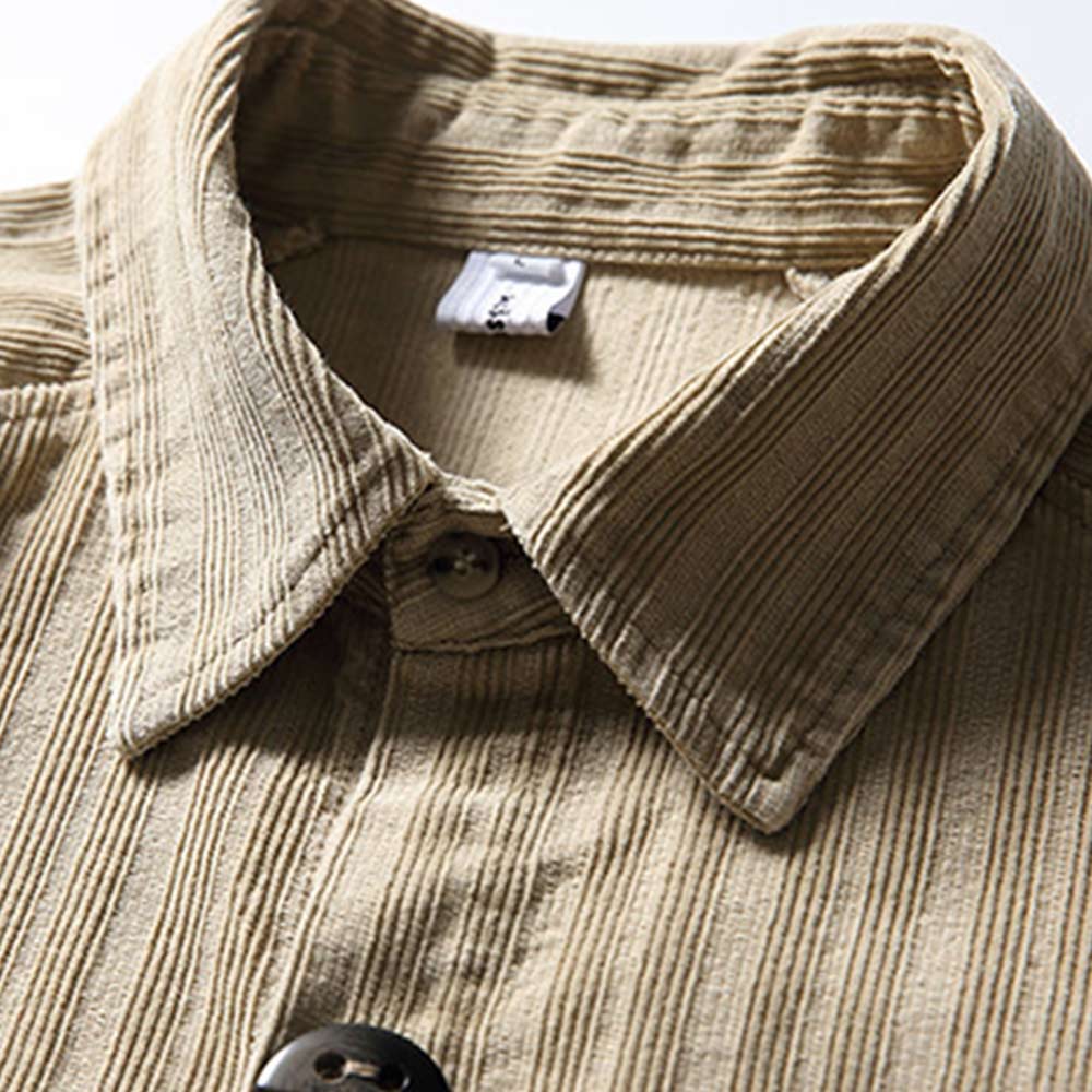 ダッフルコート風　トグルボタン付きコーデュロイストライプシャツ長袖