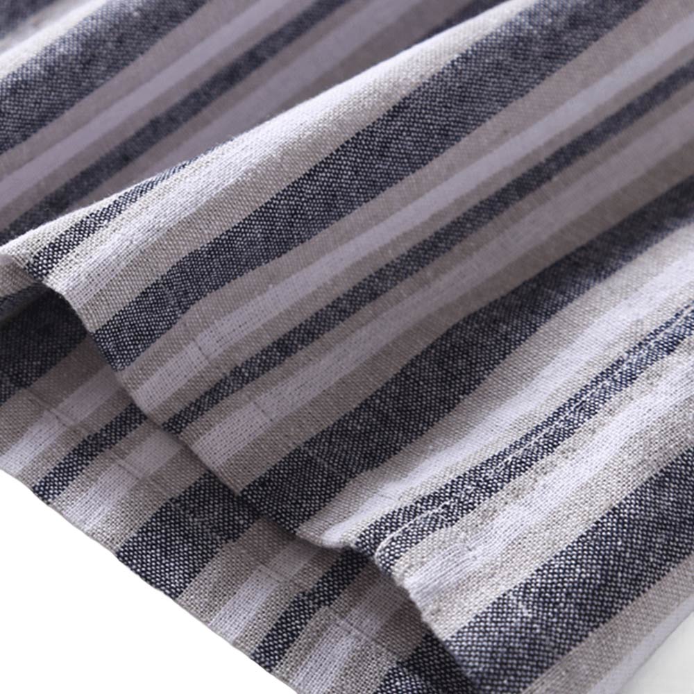 ヴィンテージ風リネンストライプ開襟シャツ半袖 