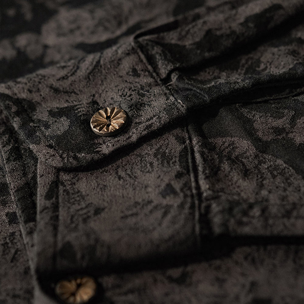 「虎の守護」総柄ジャカード折り襟長袖シャツ