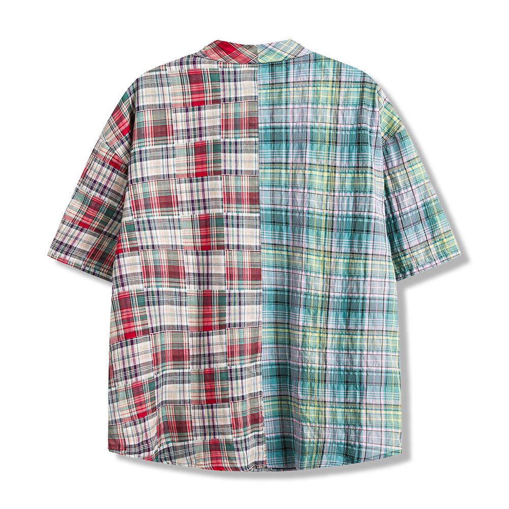 アメカジパッチワーク風シャツ半袖