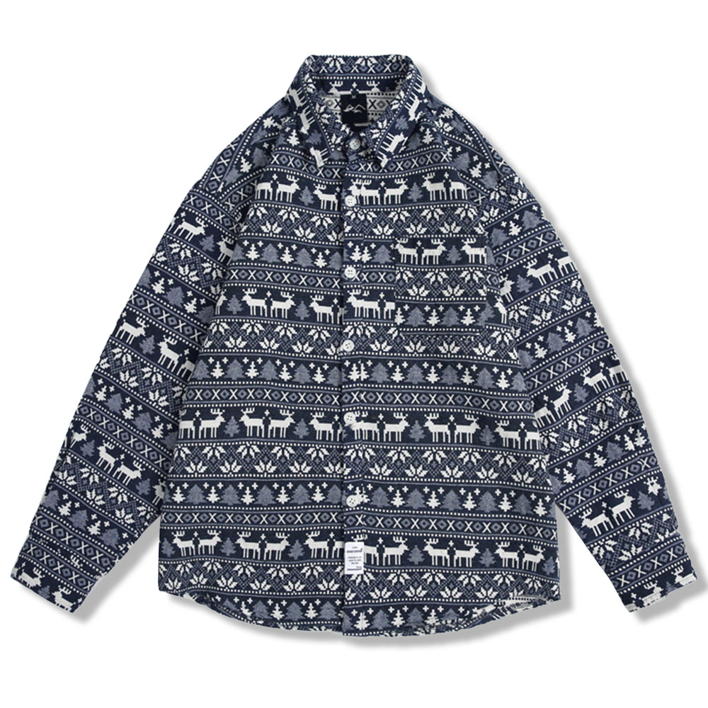 アメカジ　民族風ジャカード生地シャツ