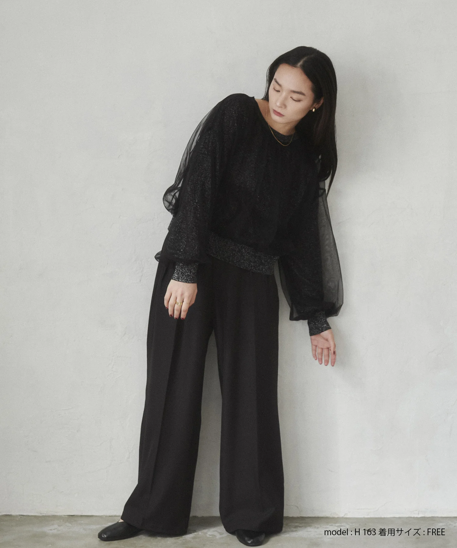 ラメニット チュールレイヤードトップス