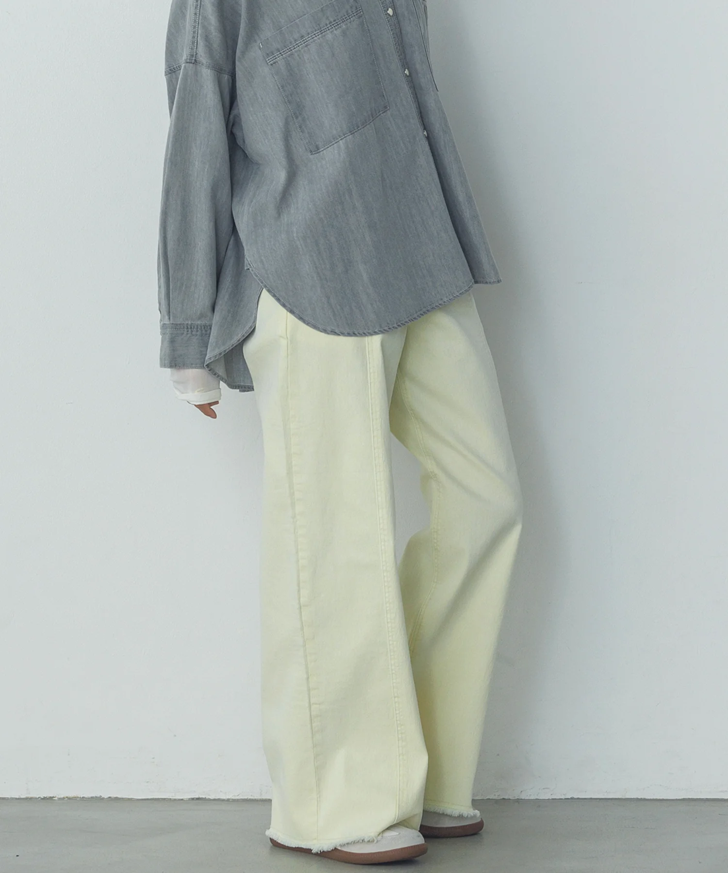 デニム/ツイル ハイウエストワイドパンツ