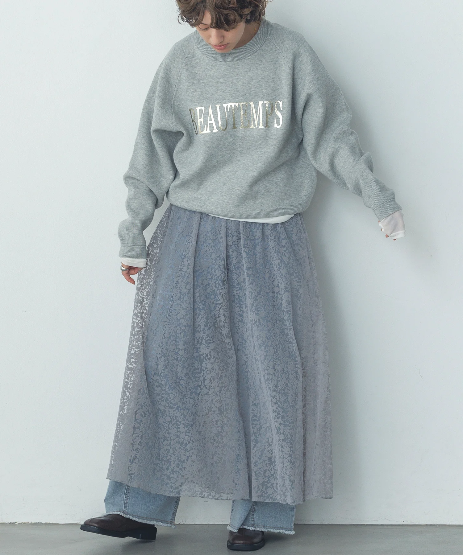 花柄フロッキー チュールフレアスカート