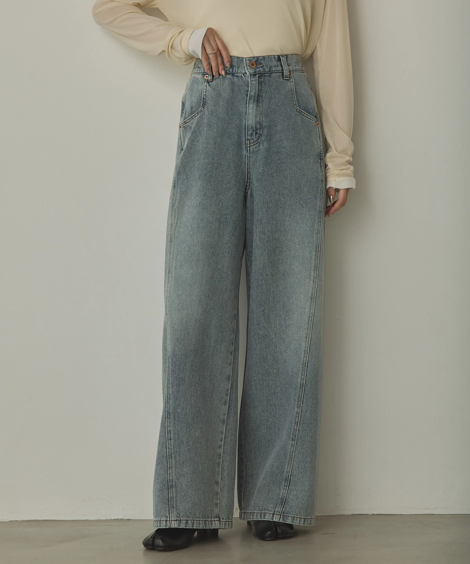 スラブデニム/ラメ ワイドパンツ　