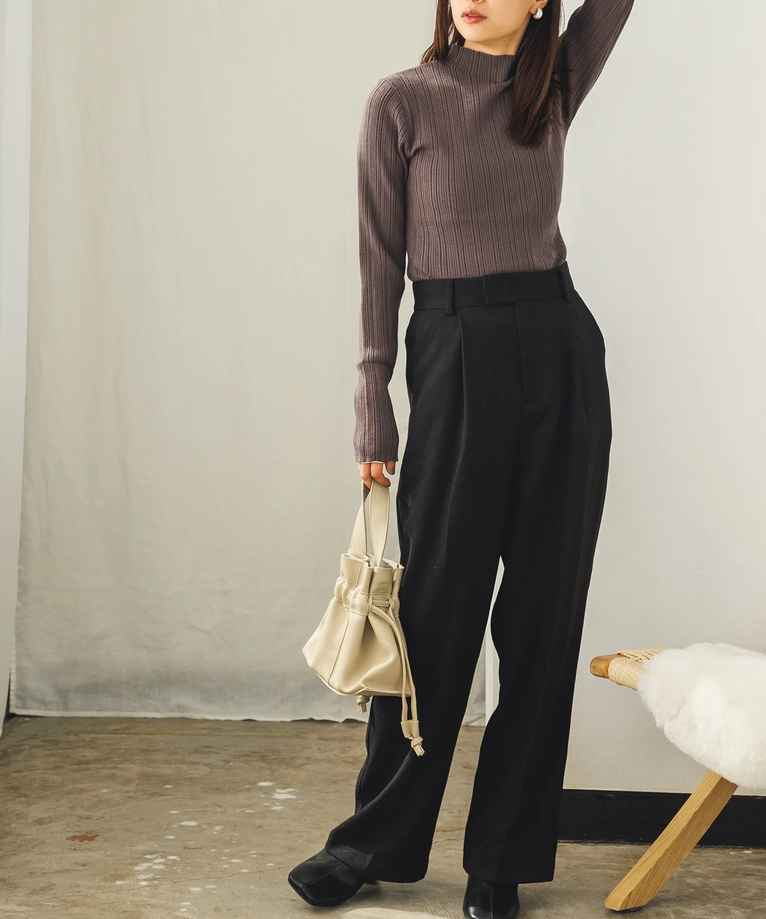 【静電気防止】やわもちヤーン ランダムリブニット