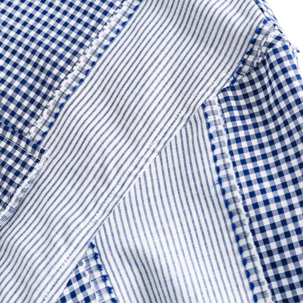 アメカジ　チェック柄パッチワーク長袖シャツ