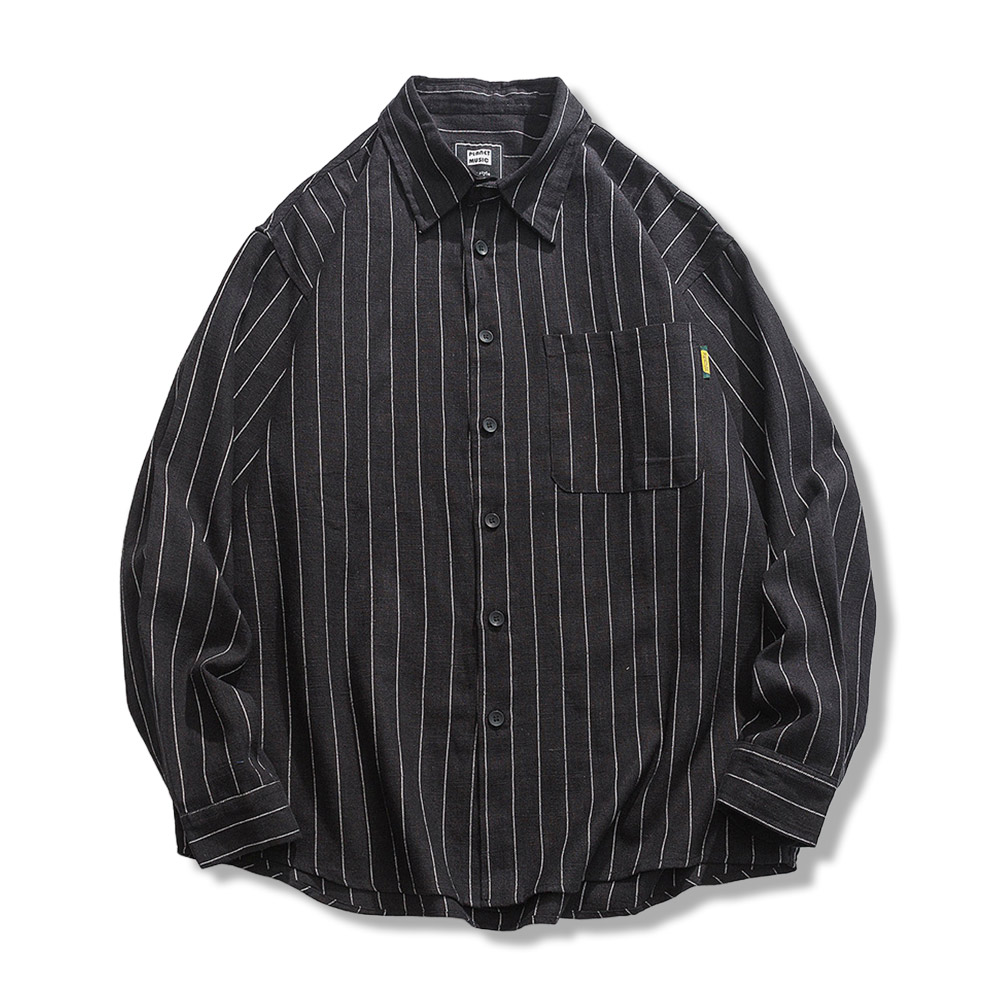 ビジネスカジュアル　ストライプコットンリネンシャツ長袖