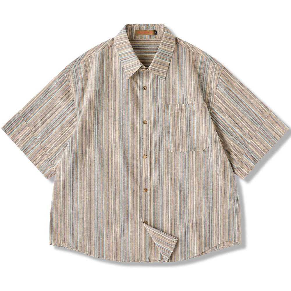 職人技　マルチカラー先染めストライプ 　和風シャツ