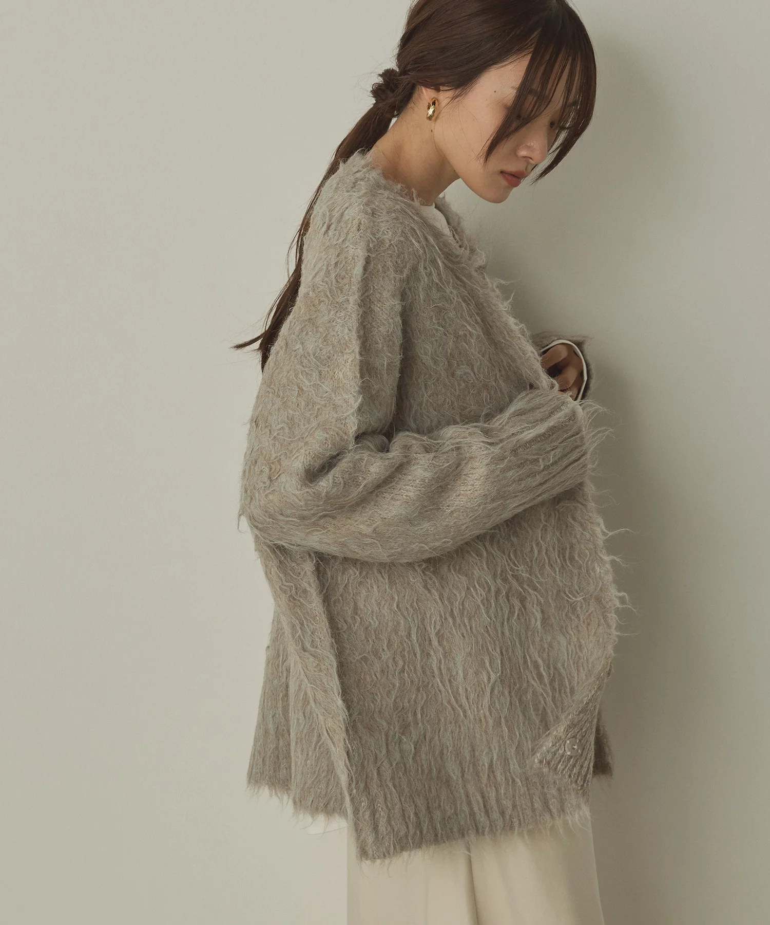 起毛シャギー ニットカーディガン