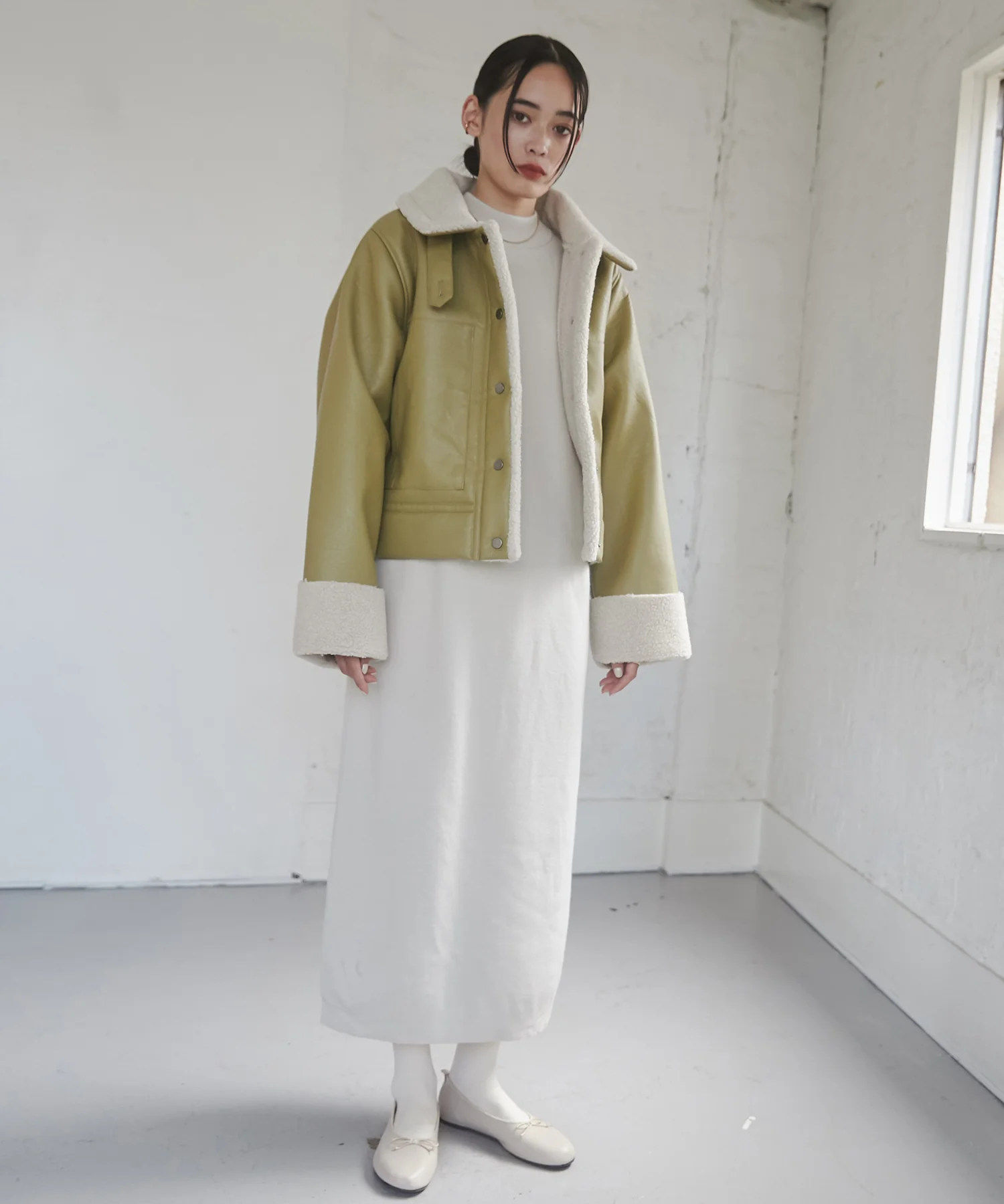 フェイクレザー×ボア ブルゾン