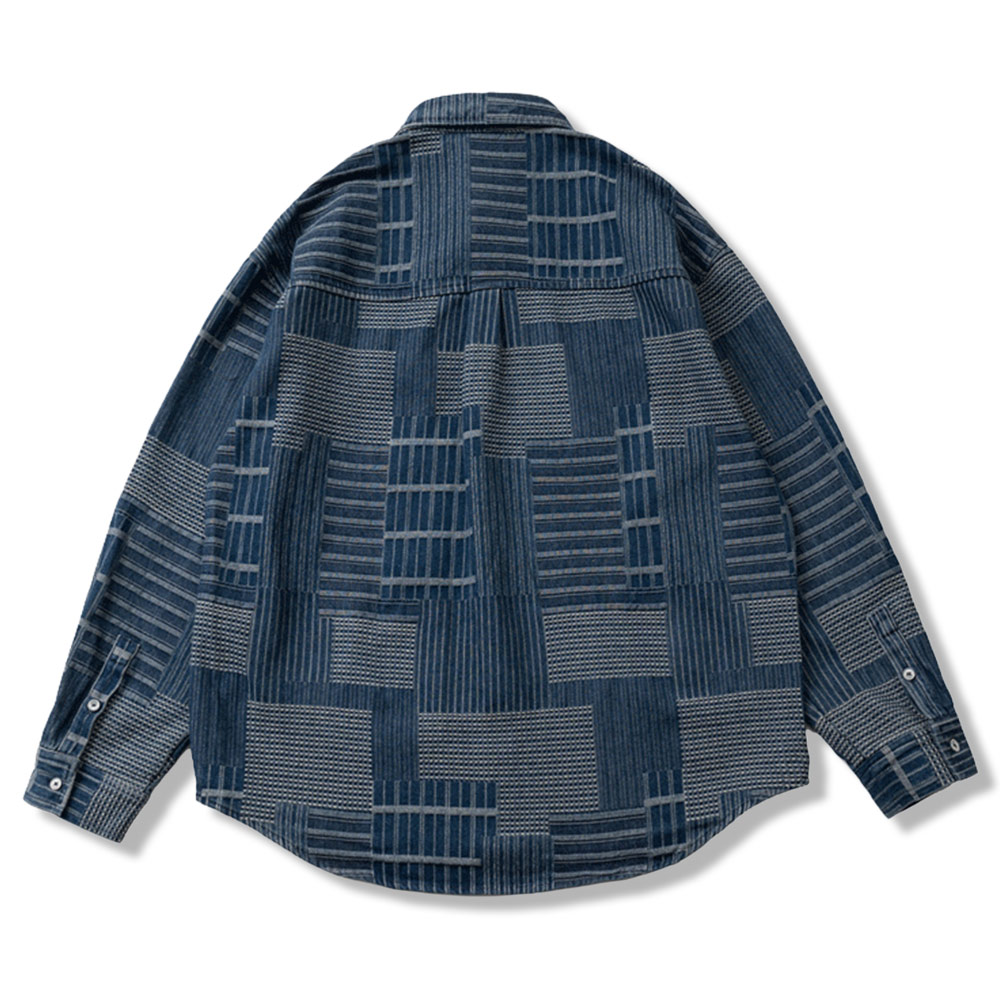藍染めジャカードチェックシャツ