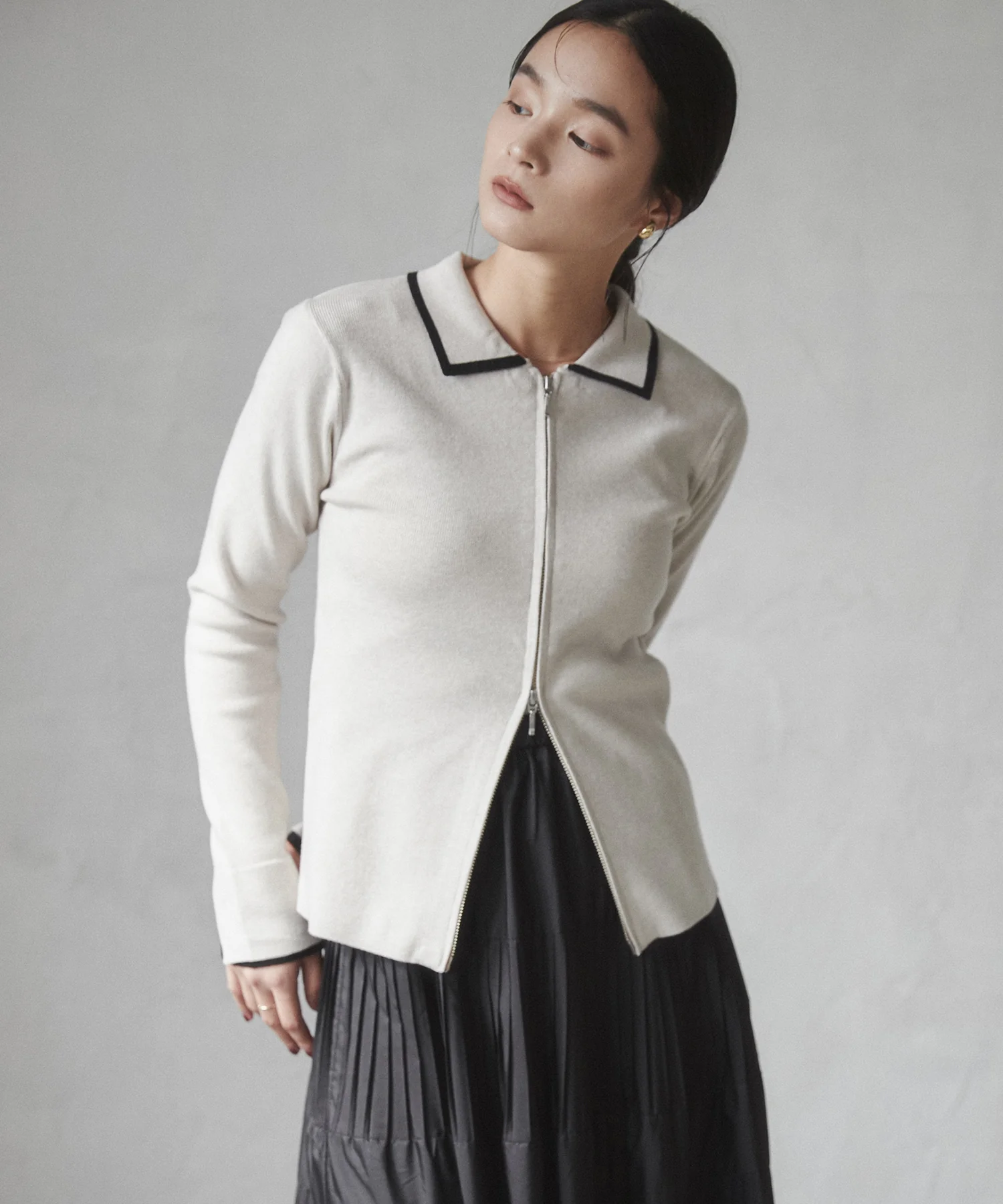 【静電気防止】やわもちヤーン Wジップポロニット