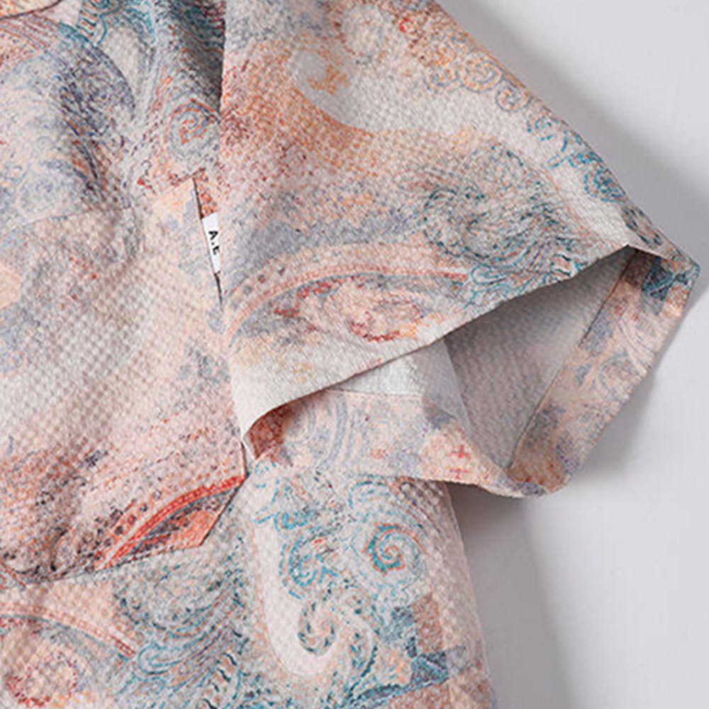 「東方霊草」プリント　シアサッカー素材オープンカラーシャツ