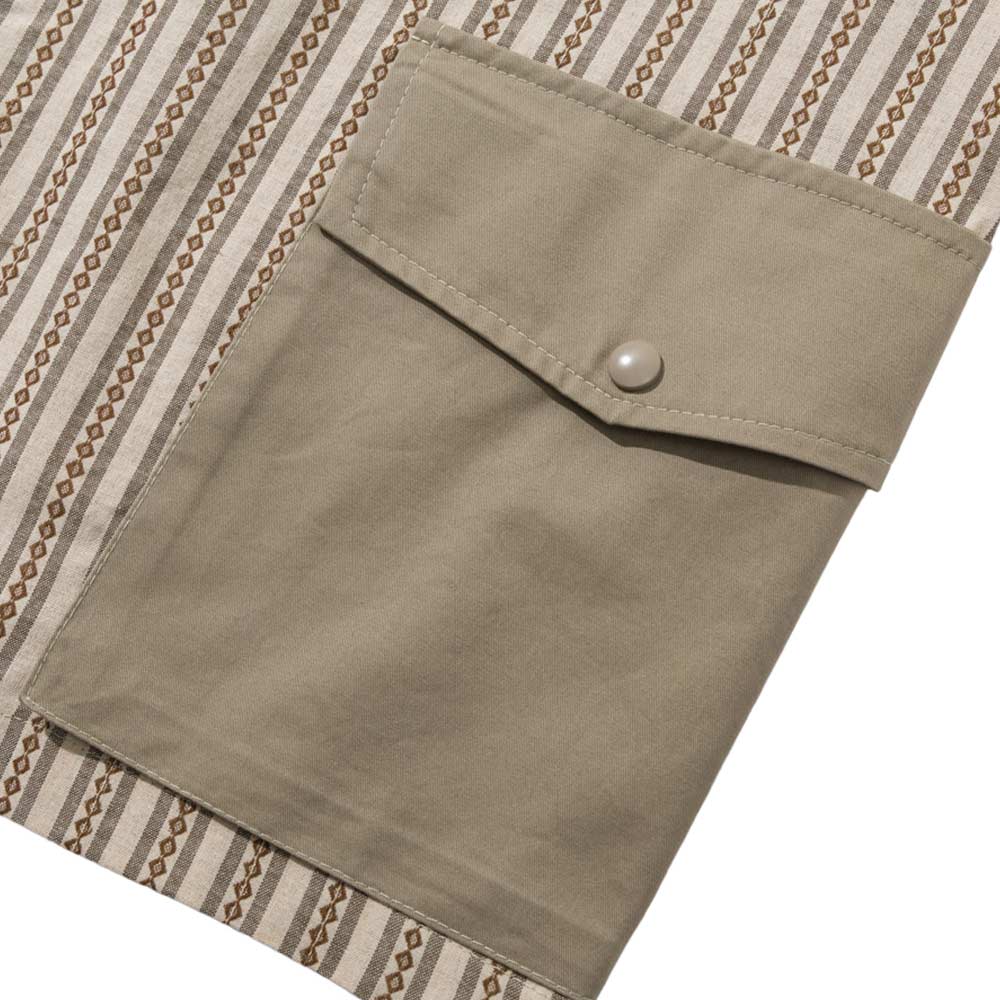 レトロ風ジオメトリックストライプニットシャツ半纏風