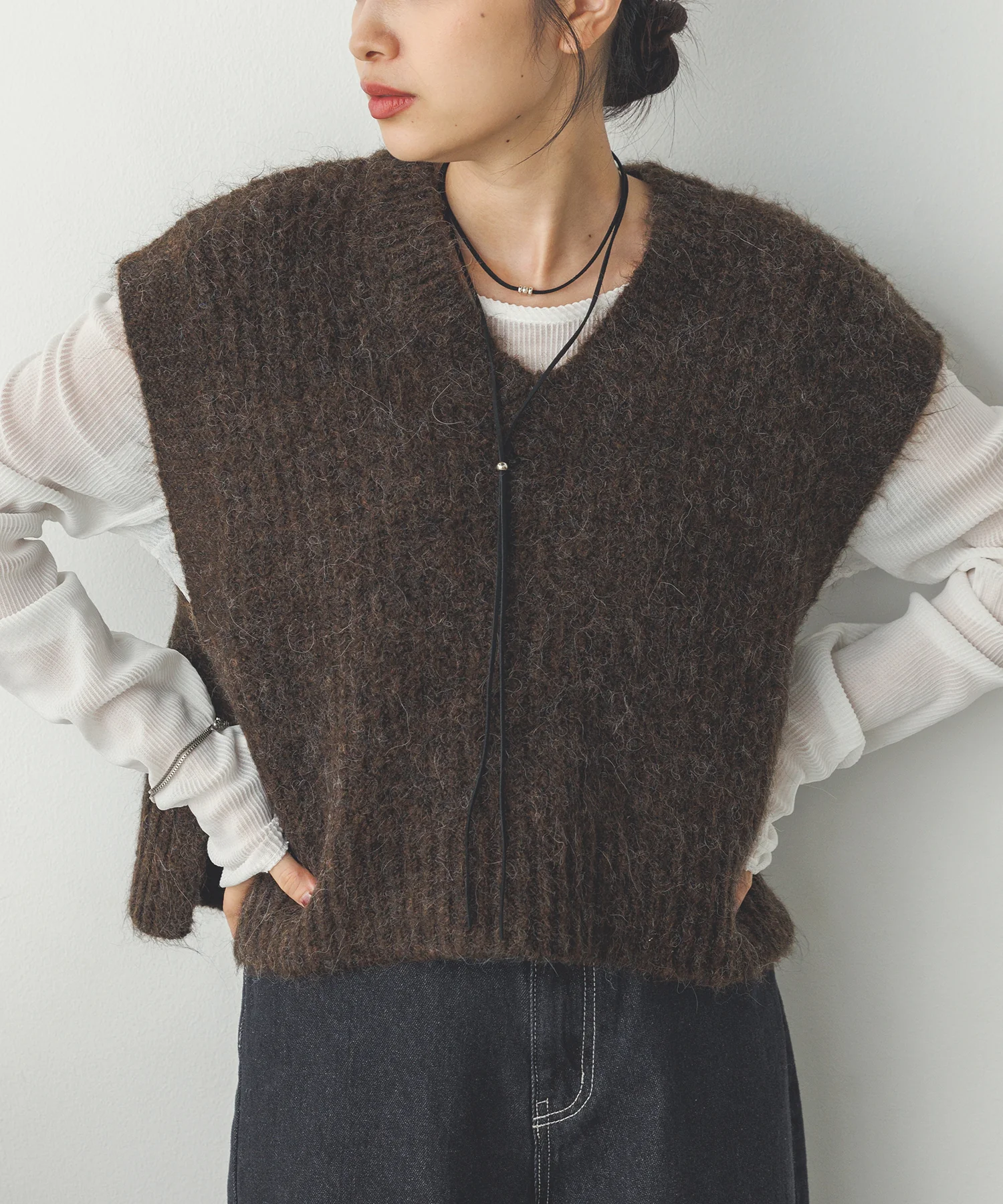 前後２WAY ショートニットベスト