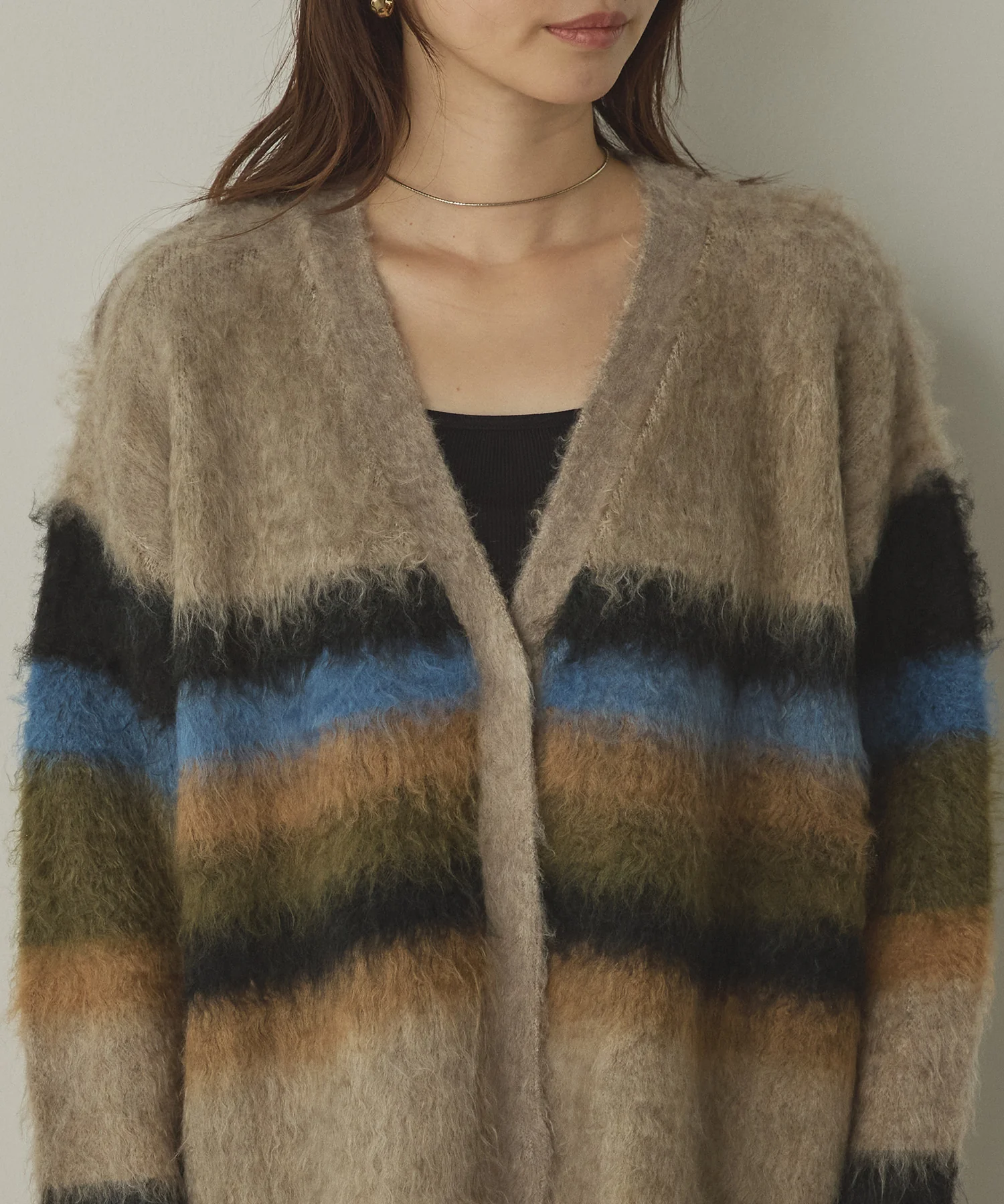 起毛シャギー ボーダーニットカーディガン