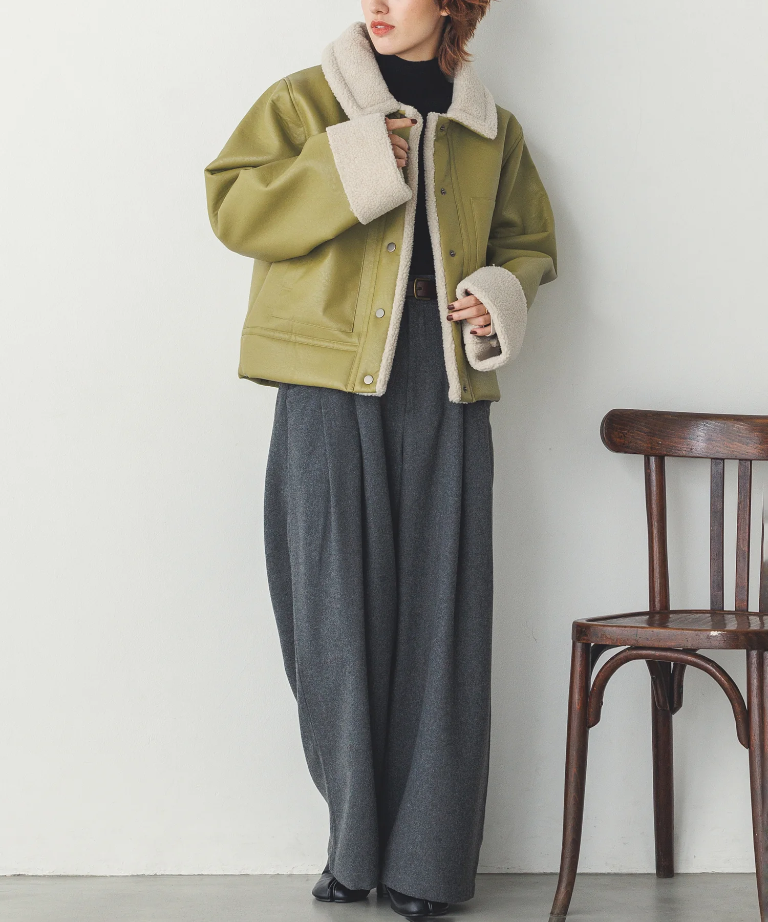 フェイクレザー×ボア ブルゾン