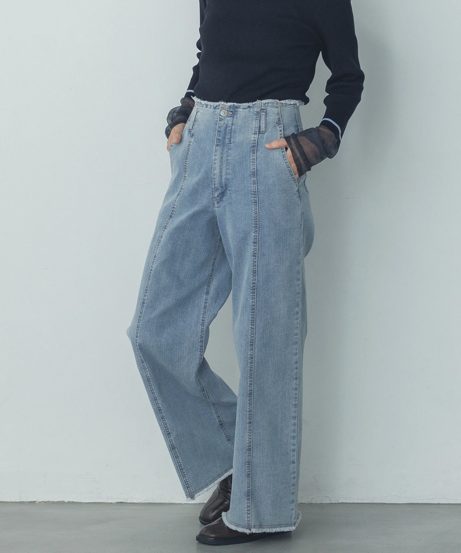 デニム/ツイル ハイウエストワイドパンツ